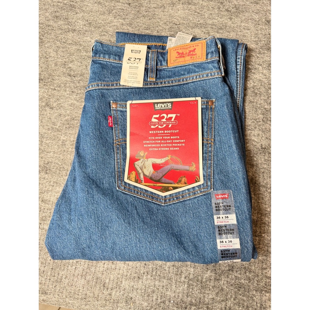 Levis 537 Western Bootcut Jeans Mens 36x36 Blue Denim Stretch Cowboy Cut NWT